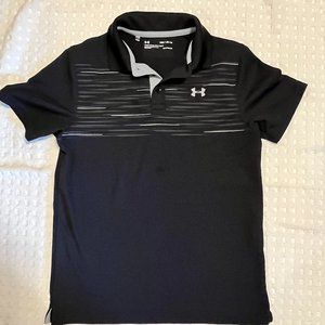Boys Youth Medium Under Armour Performance Polo Shirt- Black with stripes